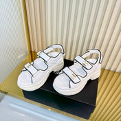 CHANEL 26S PLATFORM VELCRO SANDALS IN WHITE MIX BLACK LAMBSKIN