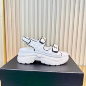 CHANEL 26S PLATFORM VELCRO SANDALS IN WHITE MIX BLACK LAMBSKIN