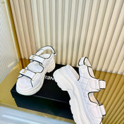 CHANEL 26S PLATFORM VELCRO SANDALS IN WHITE MIX BLACK LAMBSKIN