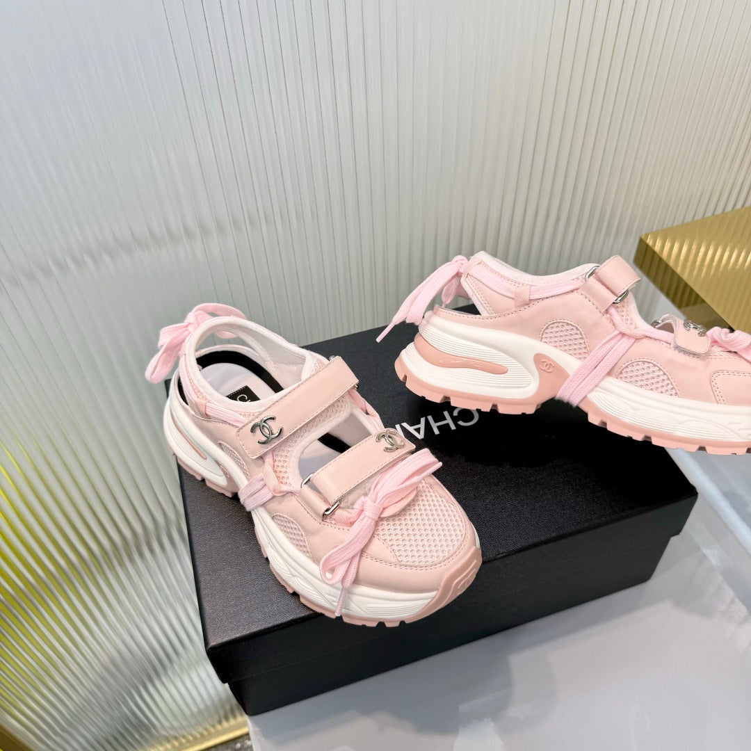 CHANEL 26S VELCRO SNEAKERS IN LIGHT PINK CALFSKIN WITH BOW
