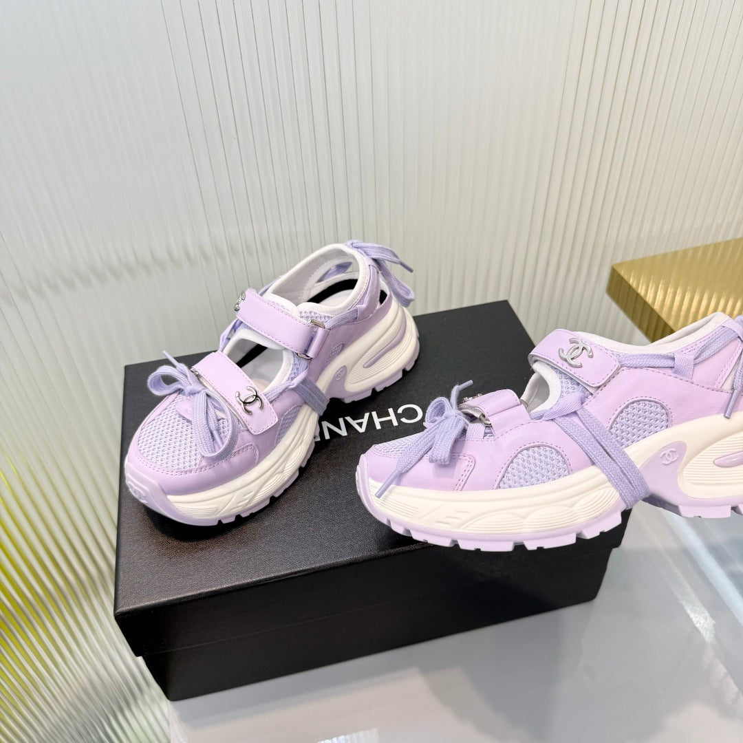 CHANEL 26S VELCRO SNEAKERS IN LIGHT PURPLE CALFSKIN WITH BOW