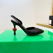 CHANEL 26S SLINGBACK POINTED-TOE HEELS 95 MM IN BLACK LAMBSKIN