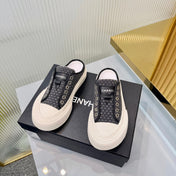 CHANEL 26S MULE SNEAKERS IN BLACK CHECKERED WOVEN DENIM FABRIC STYLE 5