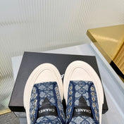 CHANEL 26S MULE SNEAKERS IN NAVY BLUE DIAMOND-PATTERNED WOVEN DENIM FABRIC STYLE 2