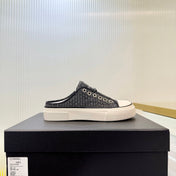 CHANEL 26S MULE SNEAKERS IN BLACK CHECKERED WOVEN DENIM FABRIC