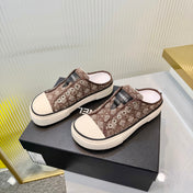 CHANEL 26S MULE SNEAKERS IN BROWN DIAMOND-PATTERNED WOVEN DENIM FABRIC