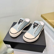 CHANEL 26S MULE SNEAKERS IN LIGHT BLUE WOVEN FABRIC