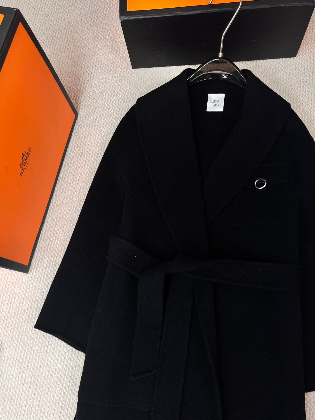 HERMES 25S LAPEL-COLLAR CASHMERE COAT 210