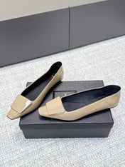 YSL 25S FLAT SHOES IN DARK BEIGE LAMBSKIN