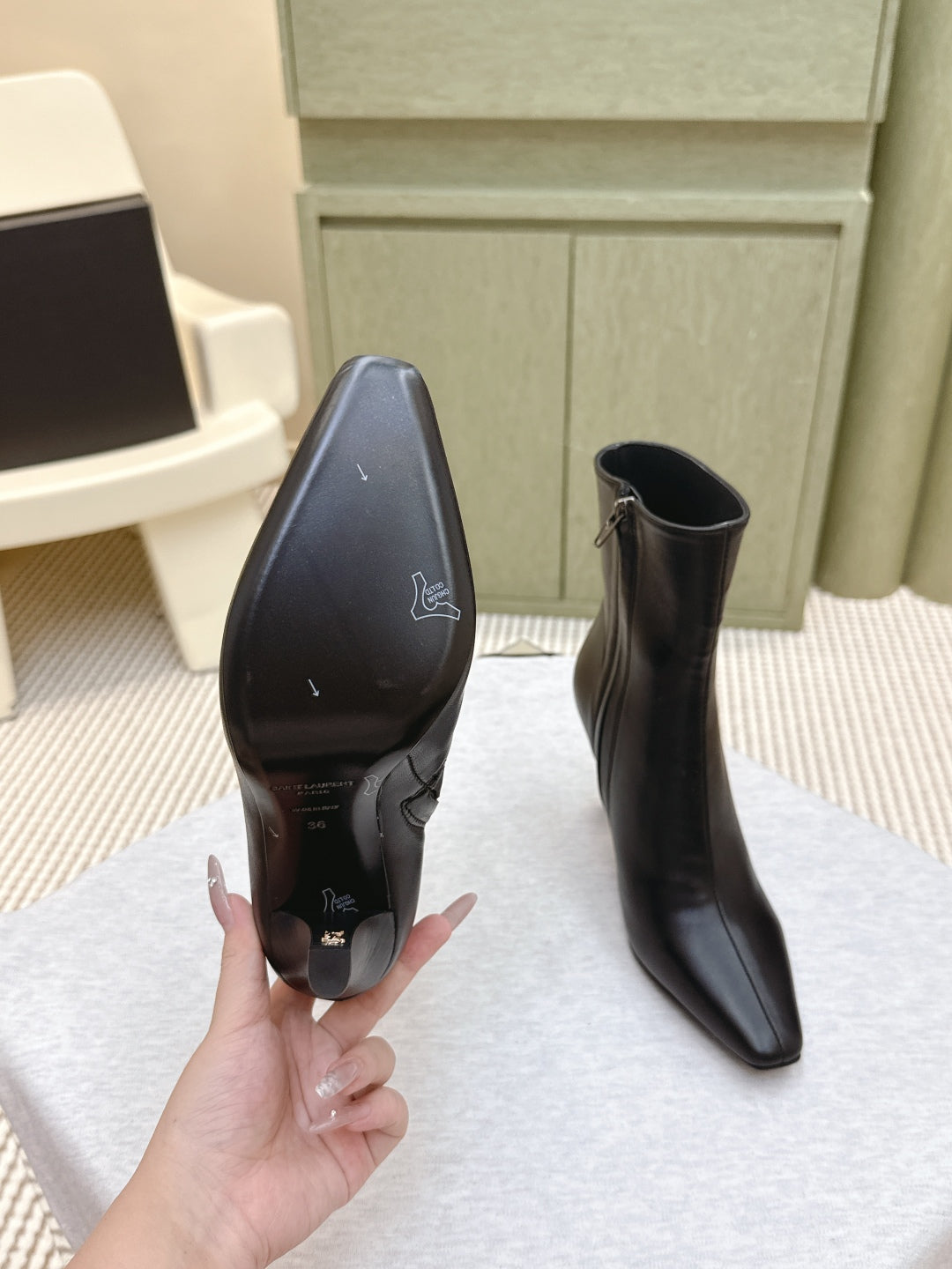YSL 25S HEELED ANKLE BOOTS 75 MM IN BLACK LAMBSKIN