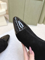 ALAIA 26S ANKLE BOOTS IN BLACK SUEDE AND GLOSSY CALFSKIN