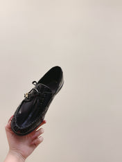 CELINE 26S LACE-UP LOAFERS IN BLACK GLOSSY CALFSKIN