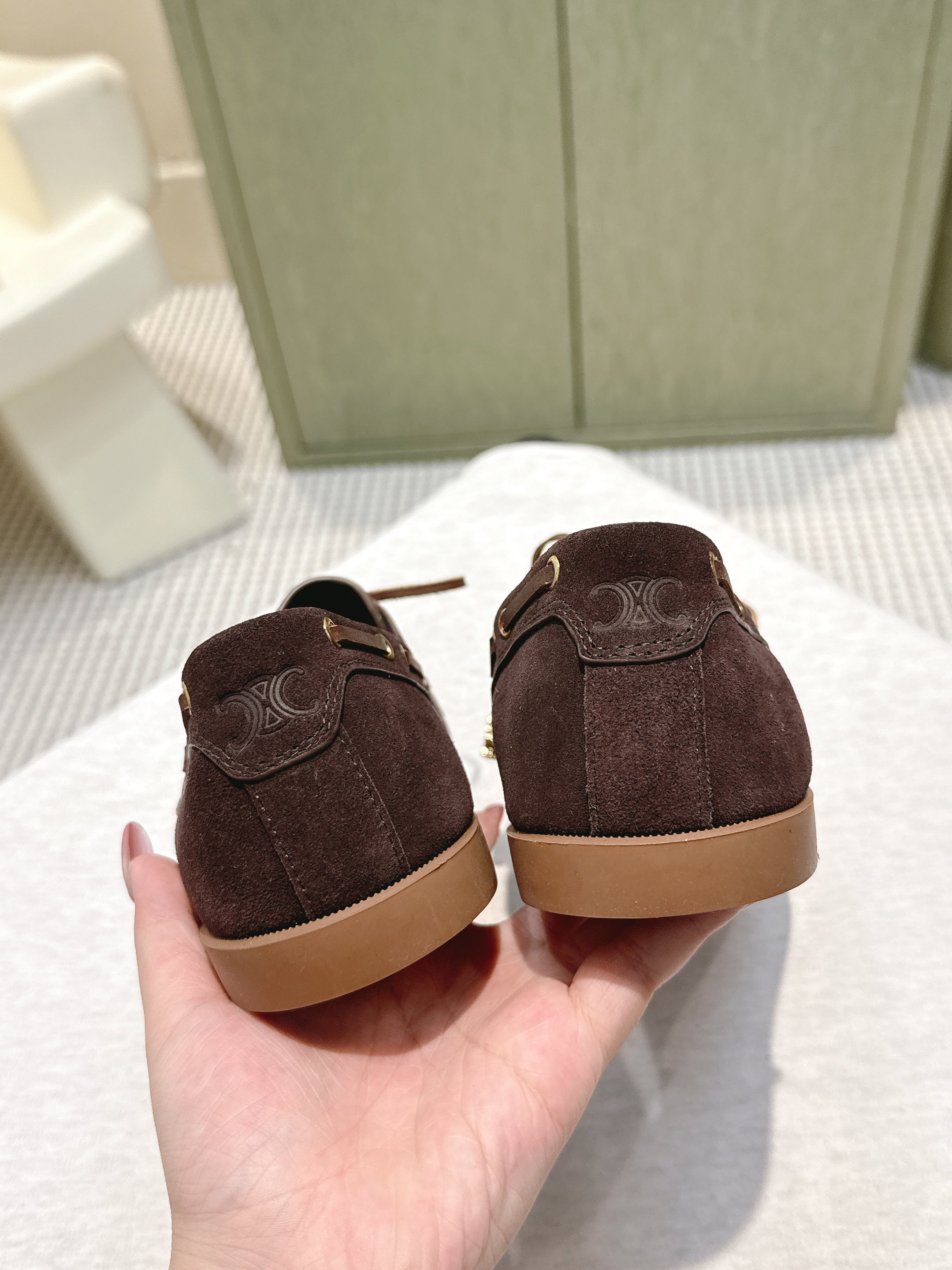 CELINE 26S LACE-UP LOAFERS IN DARK BROWN SUEDE