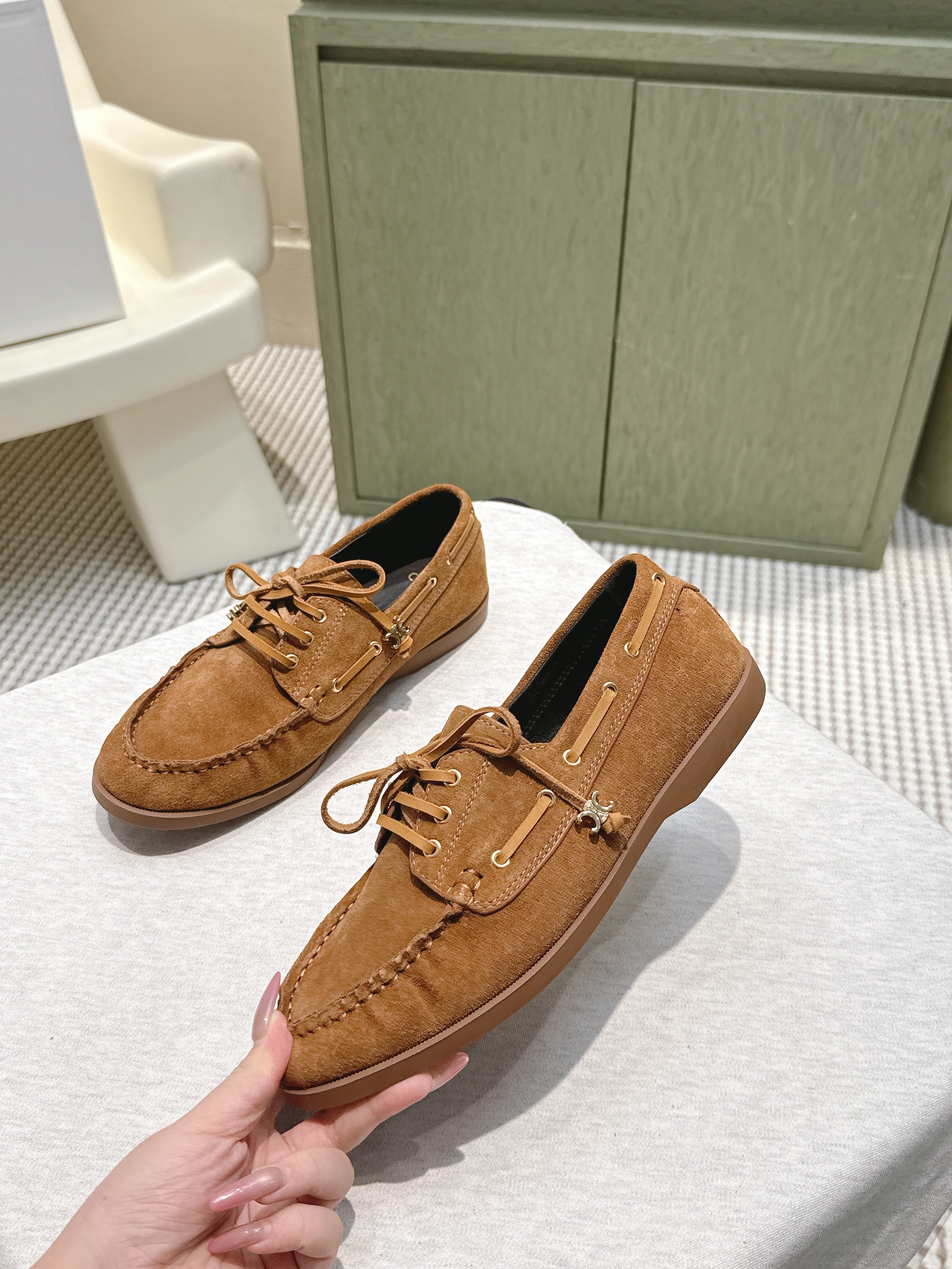 CELINE 26S LACE-UP LOAFERS IN BROWN SUEDE