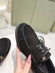 CELINE 26S LACE-UP LOAFERS IN BLACK SUEDE