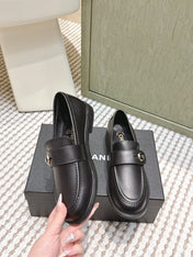CHANEL 25S GODDESS FLAT LOAFERS IN BLACK CALFSKIN GOLD HARDWARE