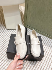CHANEL 25S GODDESS FLAT LOAFERS IN WHITE CALFSKIN GOLD HARDWARE