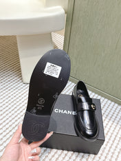 CHANEL 25S GODDESS FLAT LOAFERS IN BLACK GLOSSY CALFSKIN GOLD HARDWARE