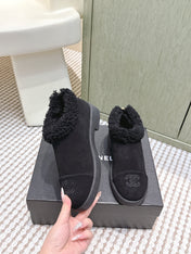 CHANEL 25S SHORT SUEDE BOOTS IN BLACK WITH SHEEPSKIN LINING