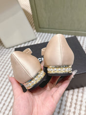 CHANEL 25S MARY JANE BALLET FLATS IN BEIGE SILK WITH BOW