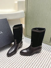 CHANEL 25S MID-CALF BOOTS IN BLACK SUEDE MIX CALFSKIN