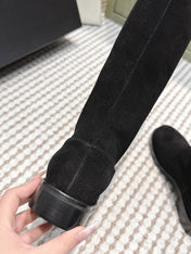 CHANEL 25S KNEE-HIGH BOOTS IN BLACK SUEDE GOLD HARDWARE