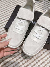CHANEL 25S SNEAKERS 35MM IN GREIGE SUEDE WITH VELCRO STRAPS