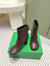 BOTTEGA VENETA 26S INTRECCIATO BOOTS 70 MM IN BROWN LAMBSKIN