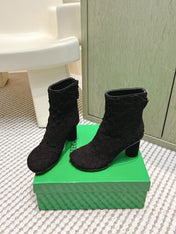 BOTTEGA VENETA 26S INTRECCIATO BOOTS 70 MM IN BLACK SUEDE