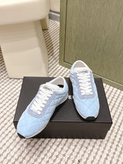 CHANEL 25S SNEAKERS IN LIGHT BLUE CALFSKIN AND SUEDE