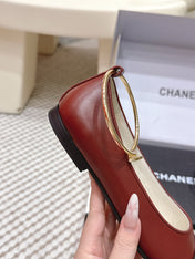 CHANEL 25S BALLERINA SHOES IN MAROON RED AND BLACK CALFSKIN GOLD HARDWARE