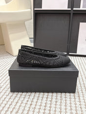 CHANEL 26S BALLET FLATS IN BLACK MESH AND FABRIC