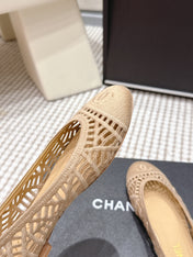 CHANEL 26S BALLET FLATS IN BEIGE MESH AND FABRIC