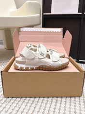 MIUMIU 26S VELCRO SANDALS IN CREAM WHITE CALFSKIN AND NYLON SILVER HARDWARE