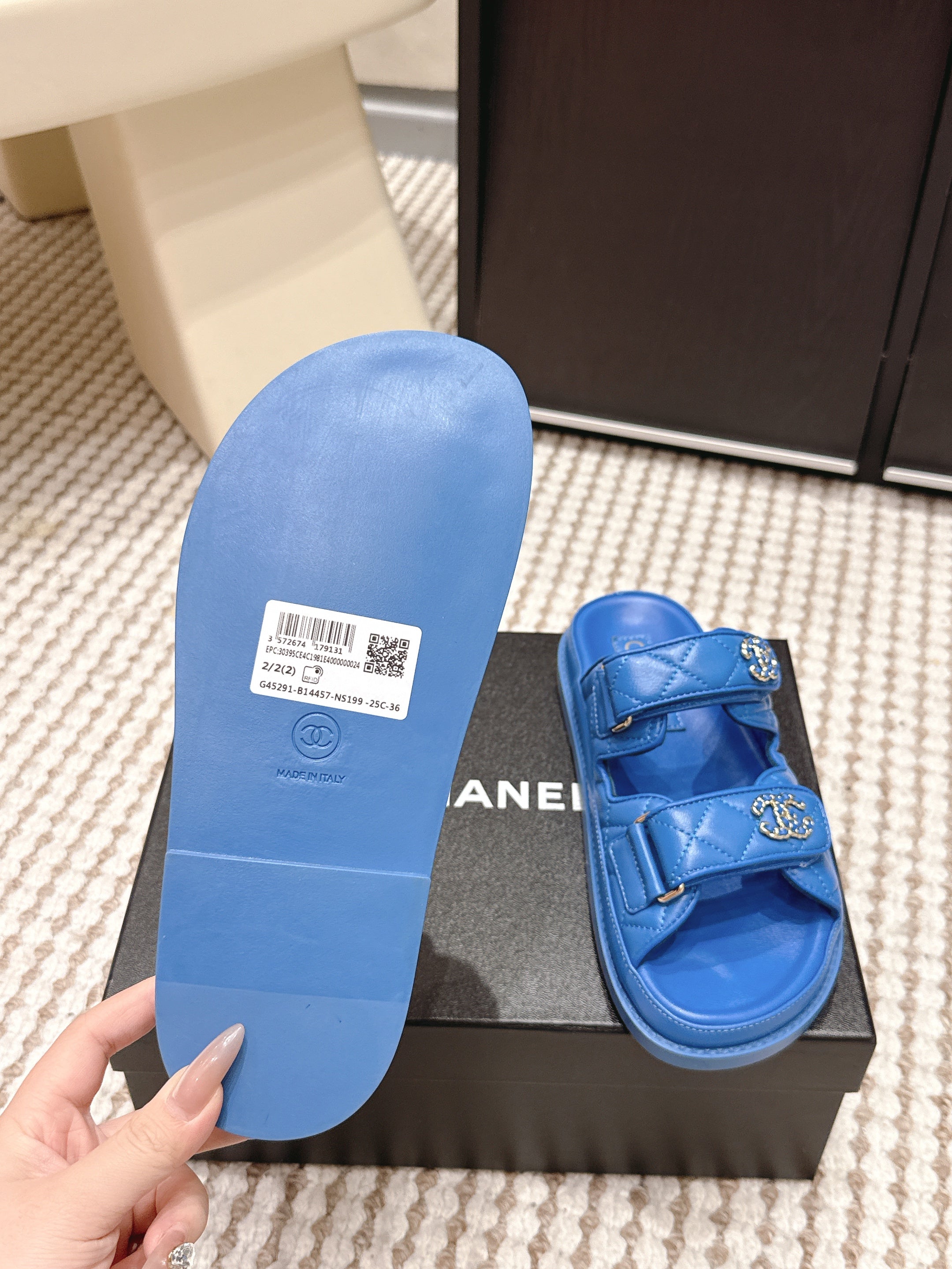 CHANEL 26S SANDALS IN BLUE CALFSKIN