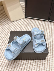 CHANEL 26S SANDALS IN LIGHT BLUE CALFSKIN