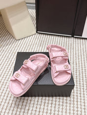 CHANEL 26S QUILTED DAD SANDALS IN LIGHT PINK CALFSKIN