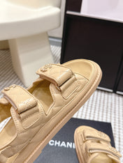 CHANEL 26S QUILTED DAD SANDALS IN LIGHT SAND BEIGE CALFSKIN