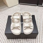 CHANEL 26S QUILTED DAD SANDALS IN CREAM WHITE CALFSKIN