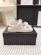 CHANEL 26S QUILTED DAD SANDALS IN CREAM WHITE CALFSKIN
