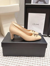 CHANEL 26S HIGH HEELS 75 MM IN BEIGE CALFSKIN WITH GOLD-TONE CC LOGO