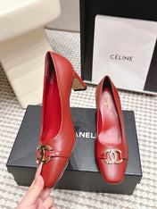 CHANEL 26S HIGH HEELS 75 MM IN RED CALFSKIN WITH GOLD-TONE CC LOGO