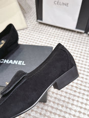 CHANEL 26S LOAFERS IN BLACK SUEDE WITH GOLD-TONE CC LOGO