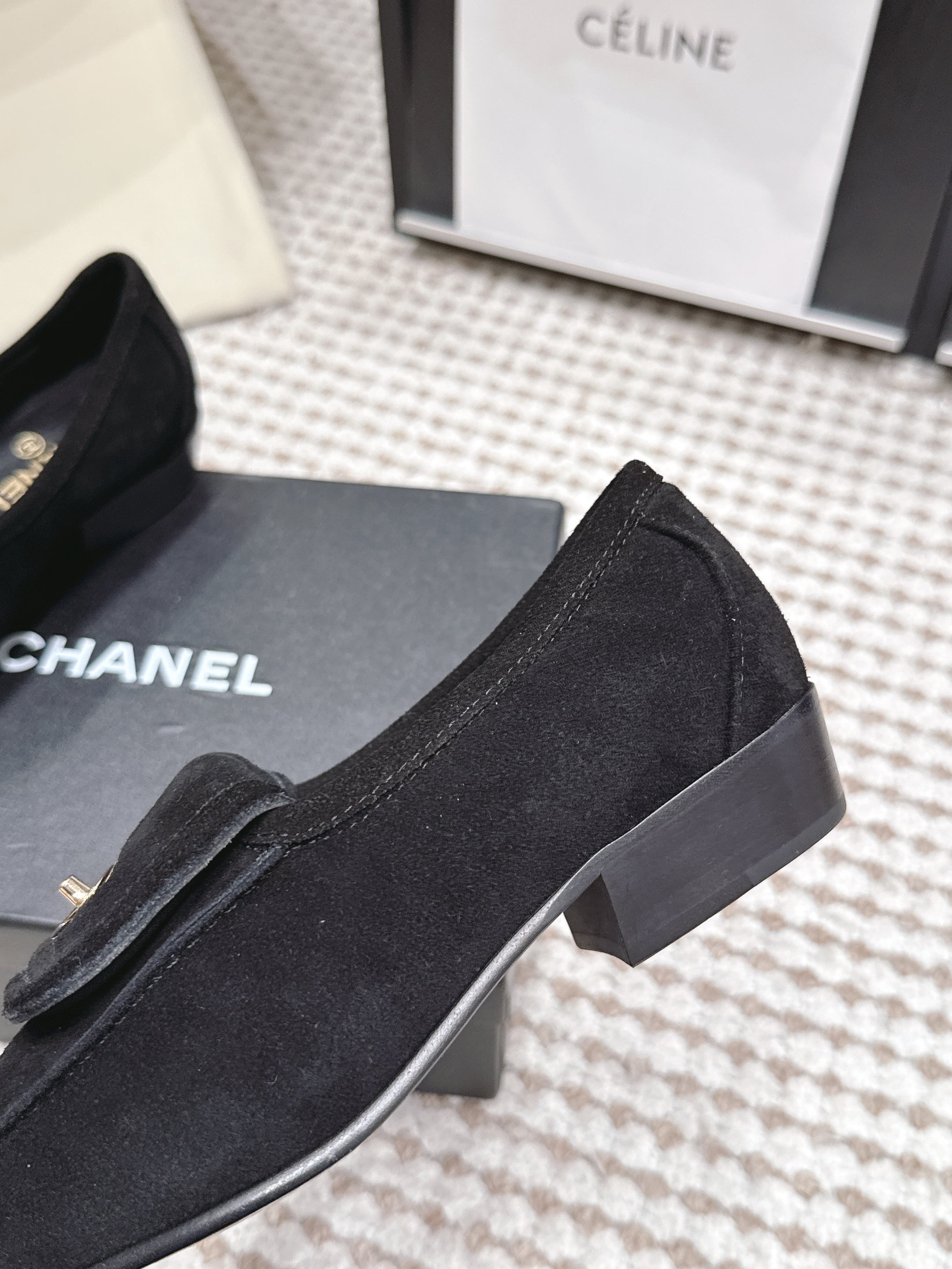 CHANEL 26S LOAFERS IN BLACK SUEDE WITH GOLD-TONE CC LOGO