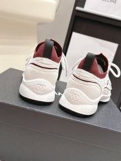 CHANEL 26S PLATFORM SNEAKERS 30 MM IN WHITE SUEDE WITH BURGUNDY FABRIC
