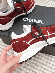 CHANEL 26S PLATFORM SNEAKERS 30 MM IN RED SUEDE WITH WHITE FABRIC