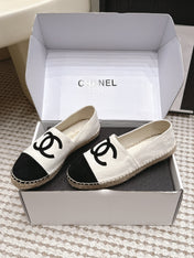 CHANEL 26S ESPADRILLE SLIP-ONS IN WHITE MIX BLACK SUEDE