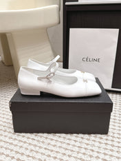 CHANEL 26S SQUARE TOE MARY JANE FLATS IN WHITE CALFSKIN