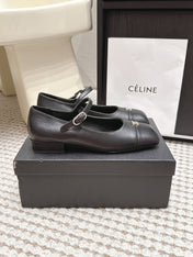 CHANEL 26S SQUARE TOE MARY JANE FLATS IN BLACK CALFSKIN