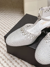 CHANEL 26S HIGH HEELS 50 MM IN WHITE RHINESTONE EMBELLISHED